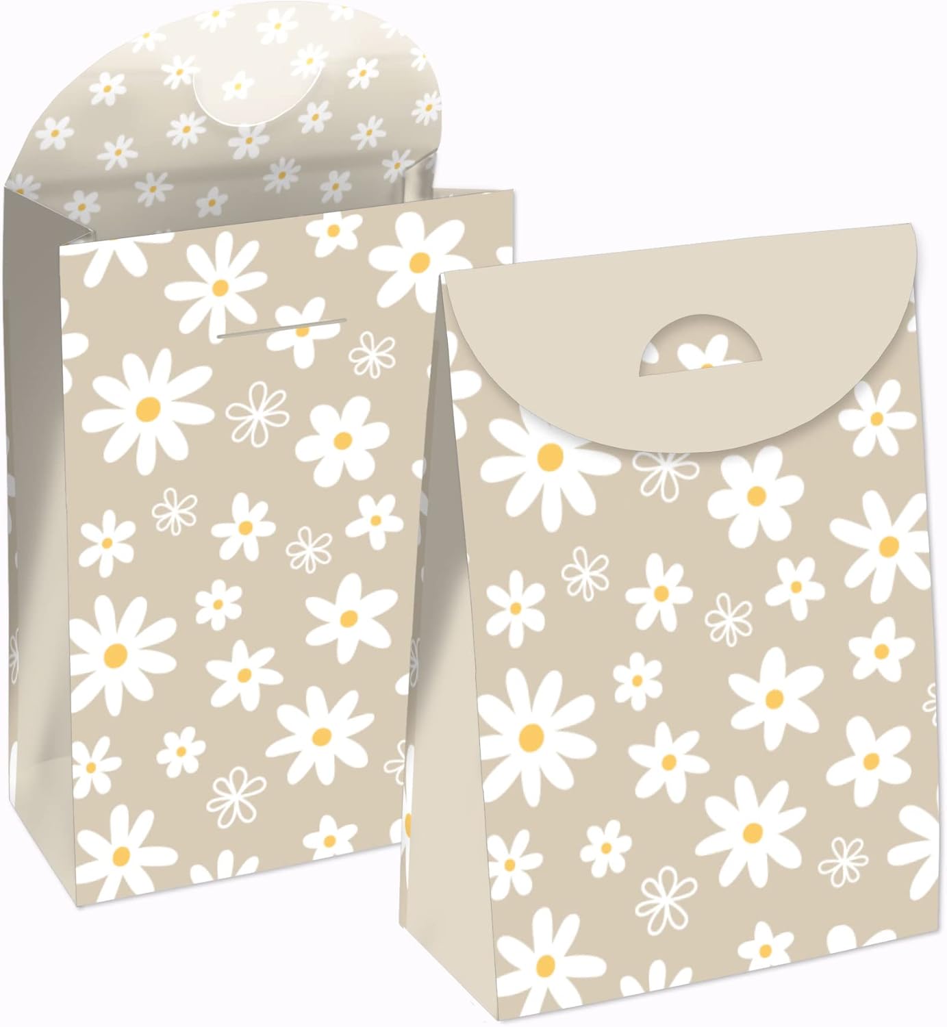 Big Dot of Happiness Tan Daisy Flowers Goodie Bags Set of 12