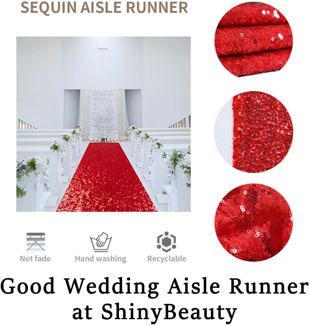 ShinyBeauty Red Sequin Aisle Runner 2FTx15FT