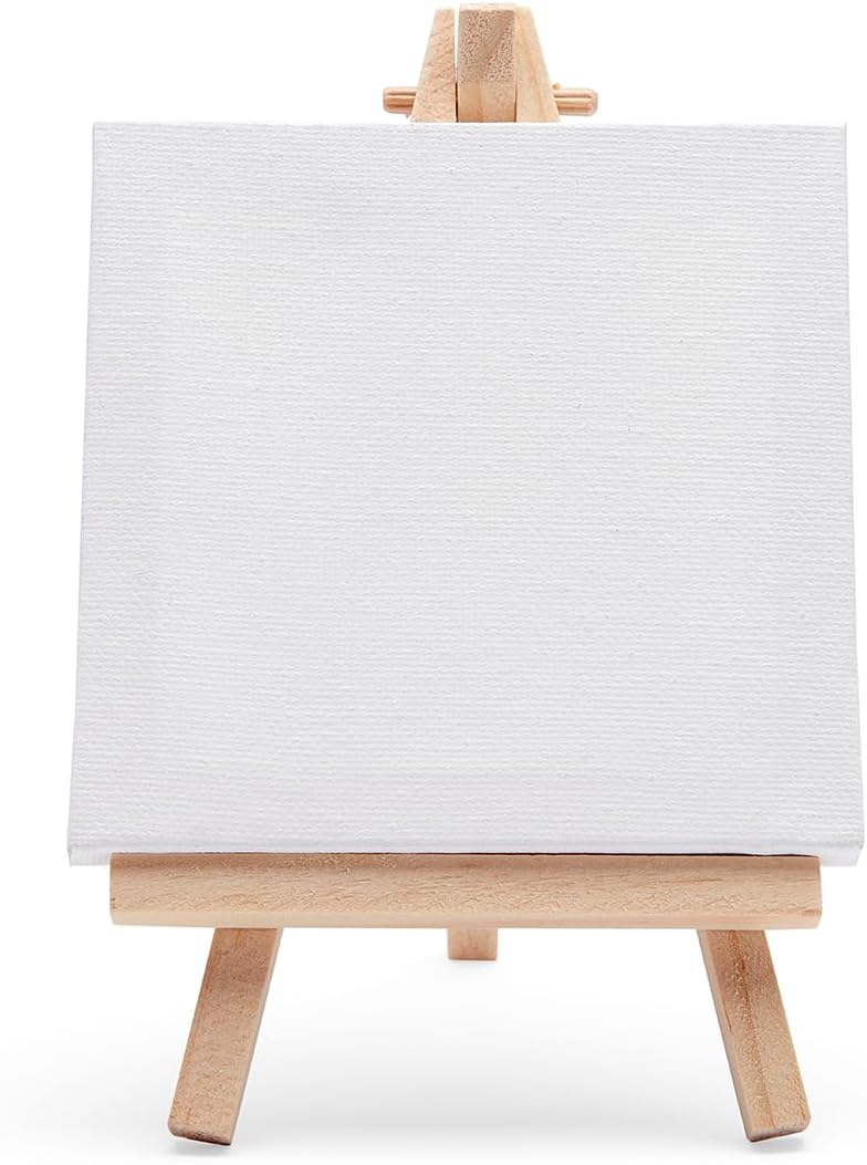 KINGART 856-8 White Mini 4x4 Stretched Artist Canvas with Display Easels Value Pack
