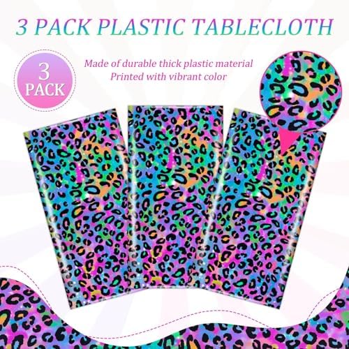 3 Pcs Neon Rainbow Leopard Tablecloth for Birthday Party Supplies