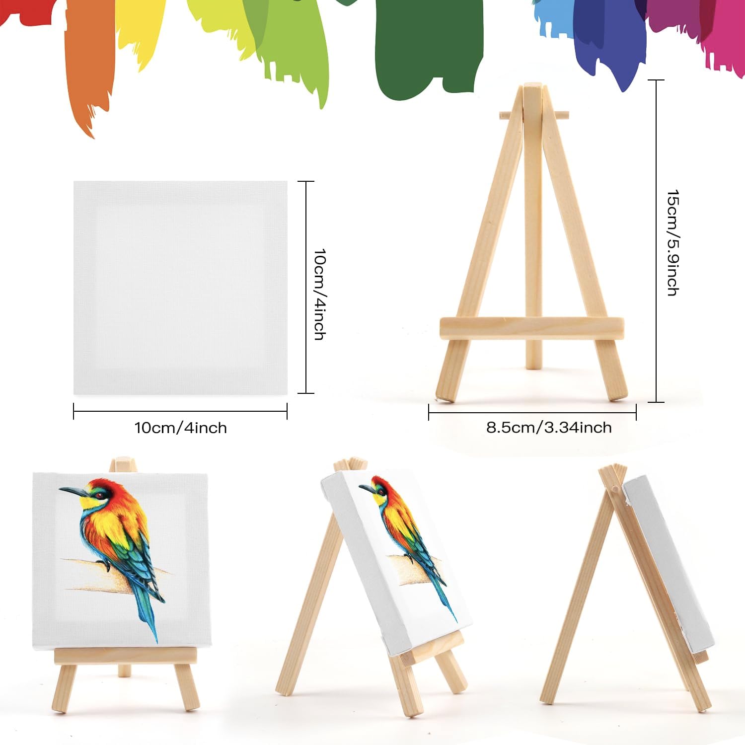 20 Pack Mini Canvases with Wood Easel for Kids Painting