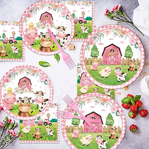 Oigco 96PCS Farm Animals Party Tableware Set for 24 Guests