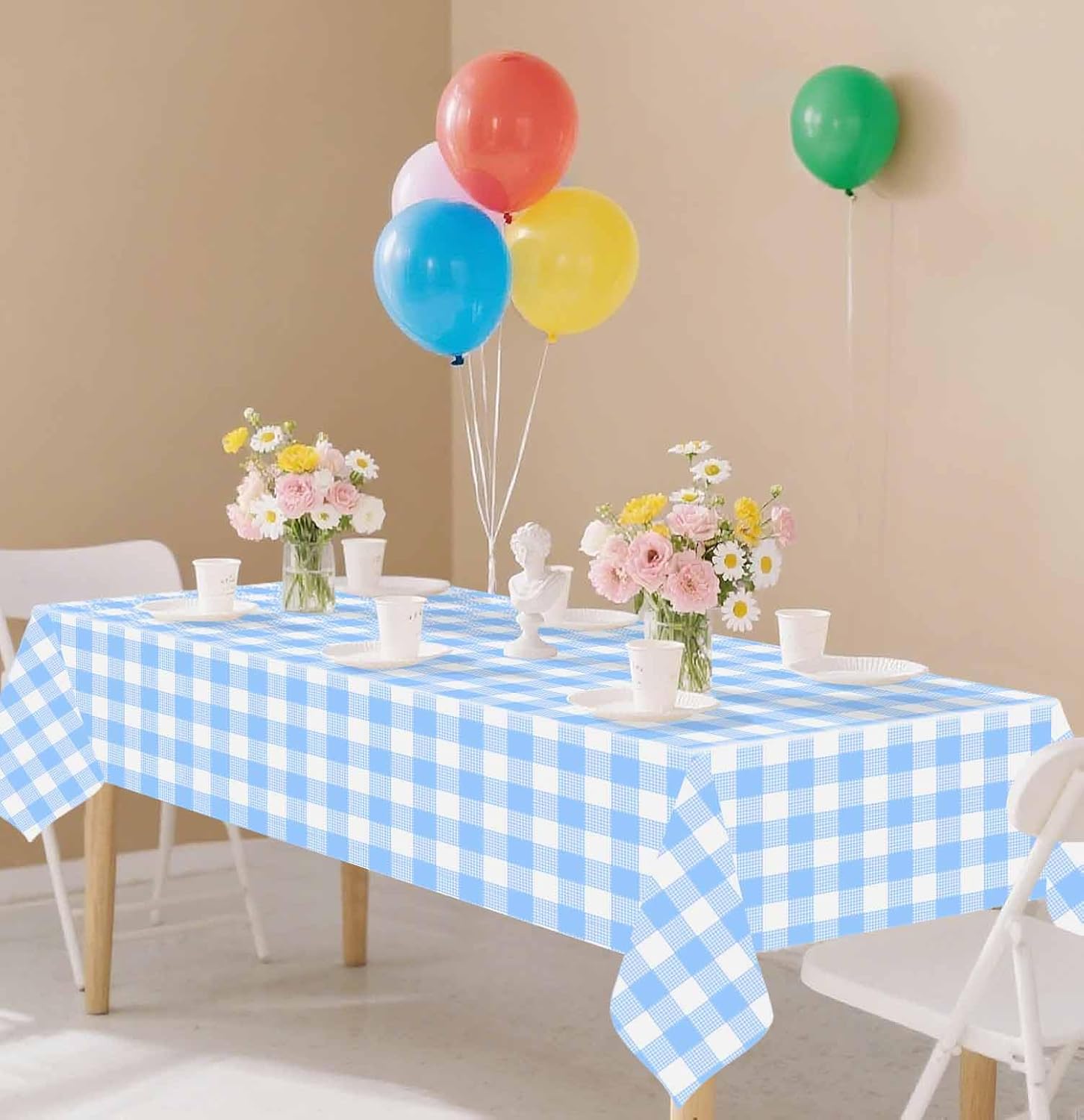 SietDESEO 2 Pack Light Blue Gingham Tablecloth Rectangle 54x108