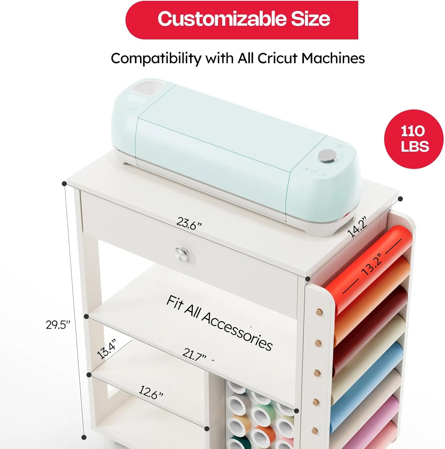Crafit Craft Cart Organizer Table with Vinyl Roll Holder and Storage
