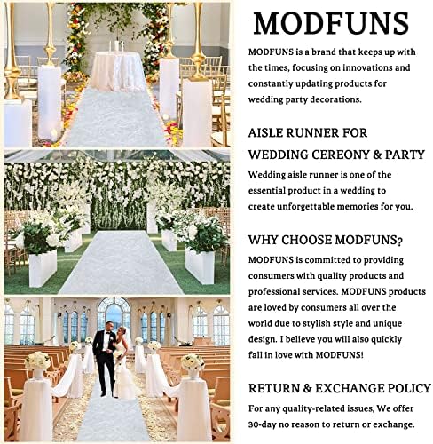 MODFUNS White Velvet Aisle Runner 4FTx20FT for Wedding Ceremony