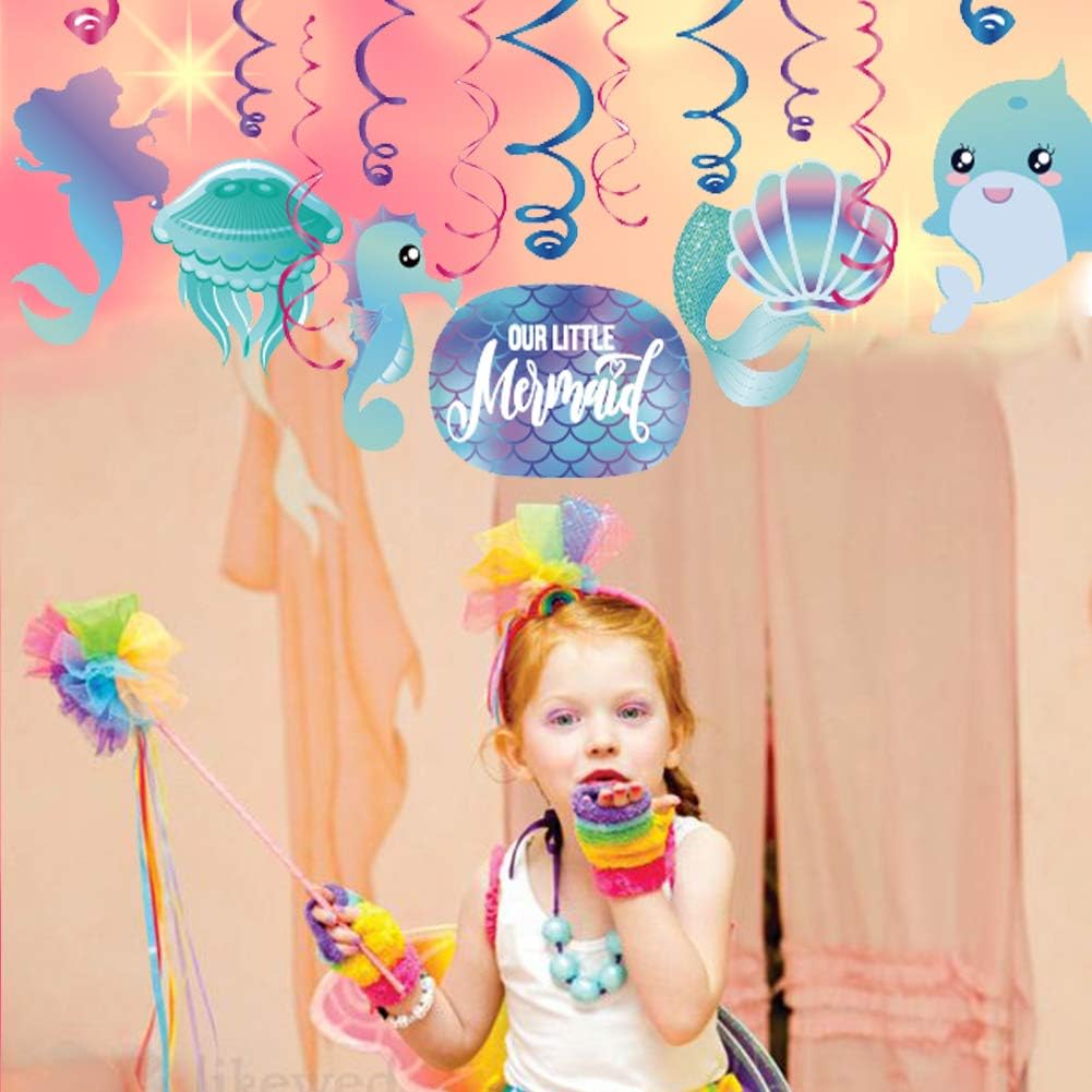 30 Ct Mermaid Hanging Swirl Decorations for Kids and Parties