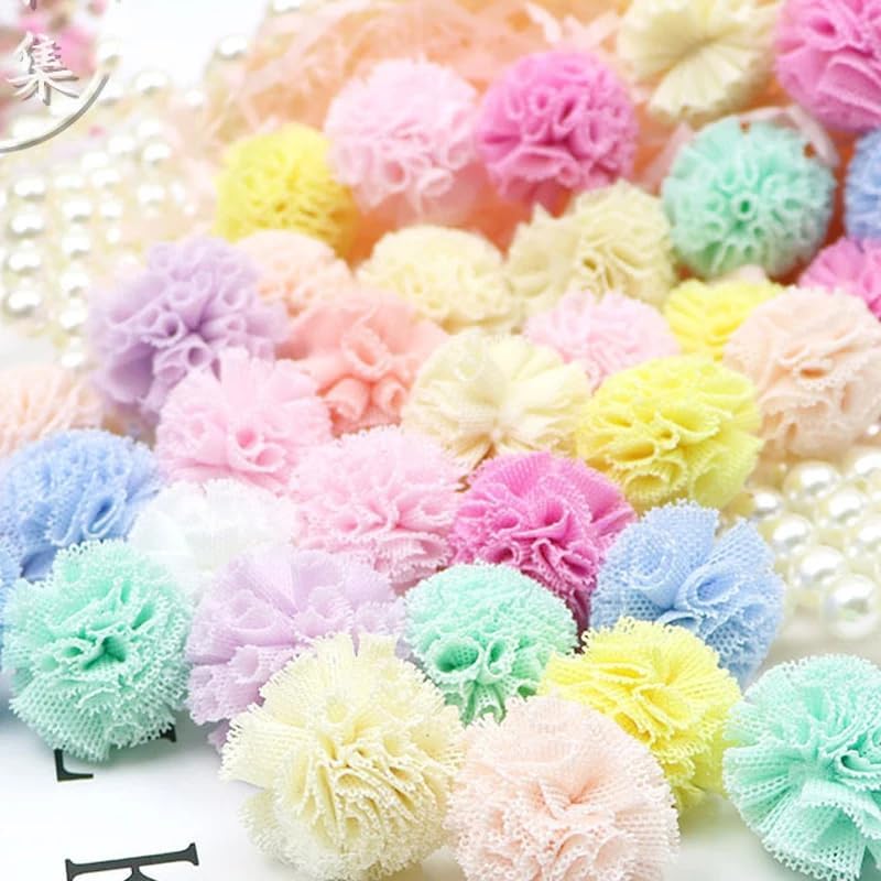 DIY Gauze Elastic Flower Pompoms for Hairpins Jewelry Crafting