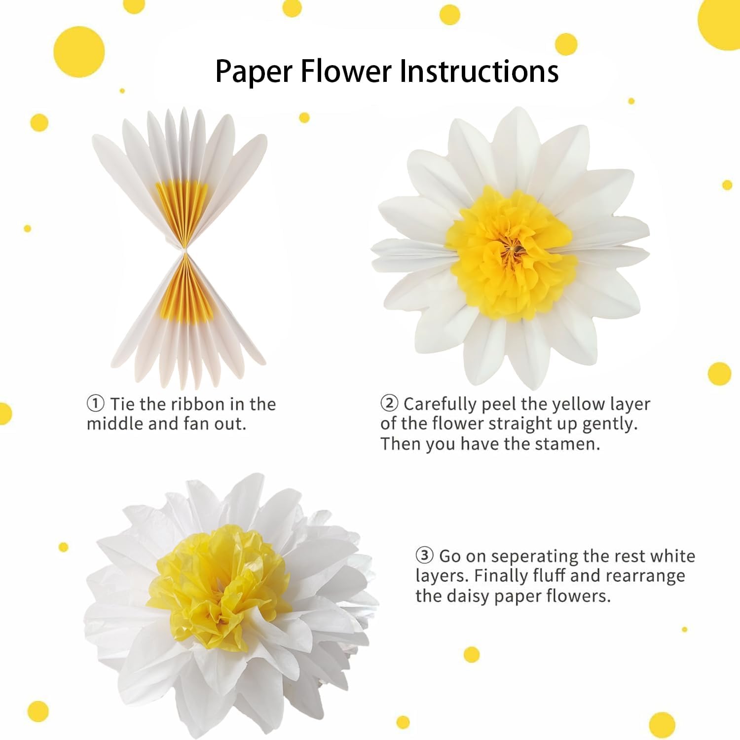 Daisy Tissue Paper Pom Poms 12 and 8 Inch Assorted 10 Pack