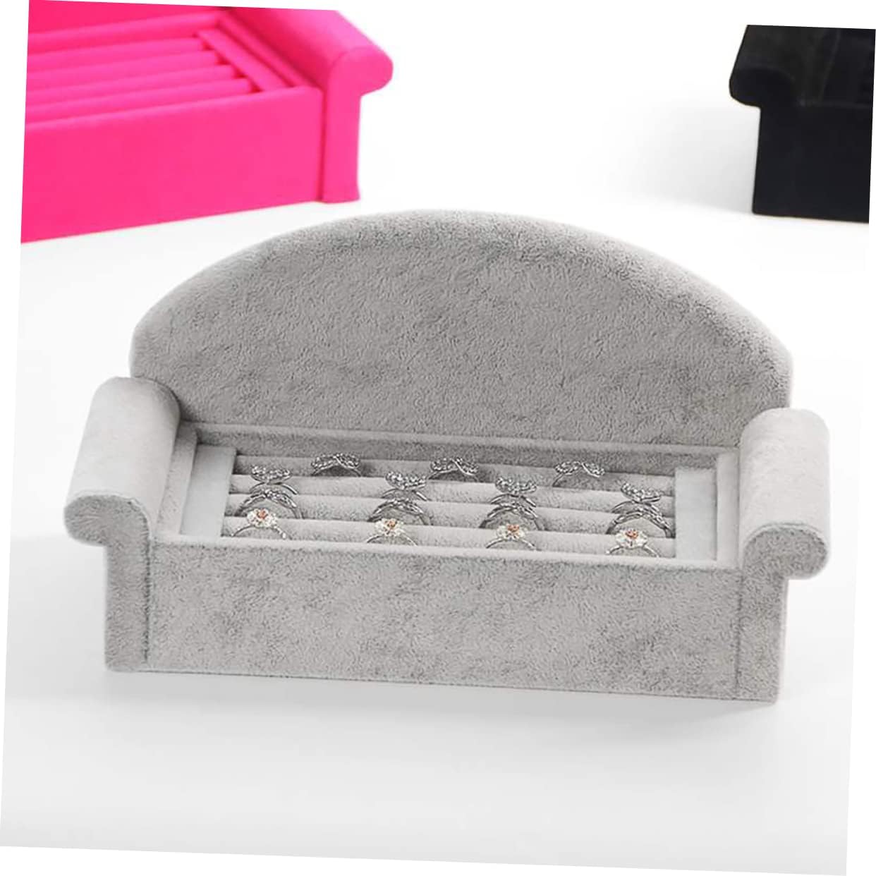 LIFKOME Sofa Shape Jewelry Display Stand in Grey Velvet