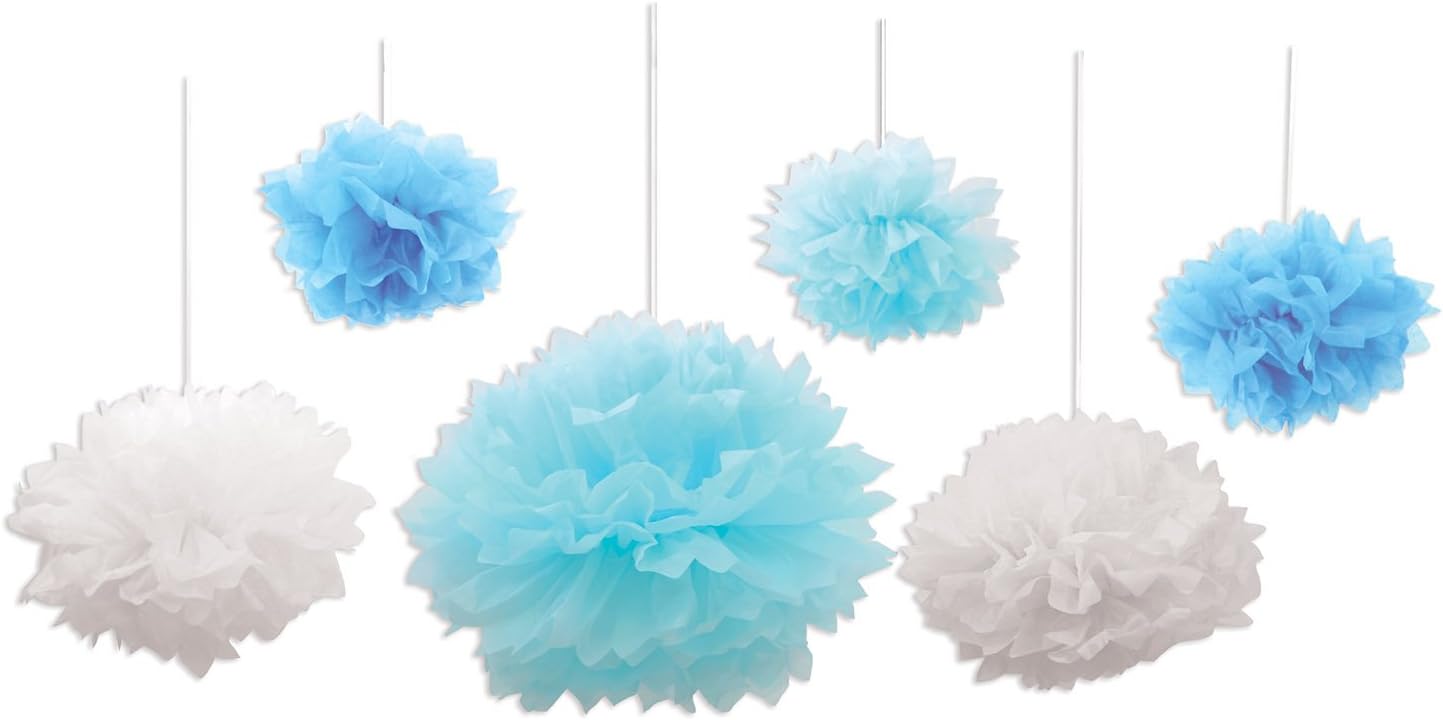 Blue and White Tissue Fluff Balls