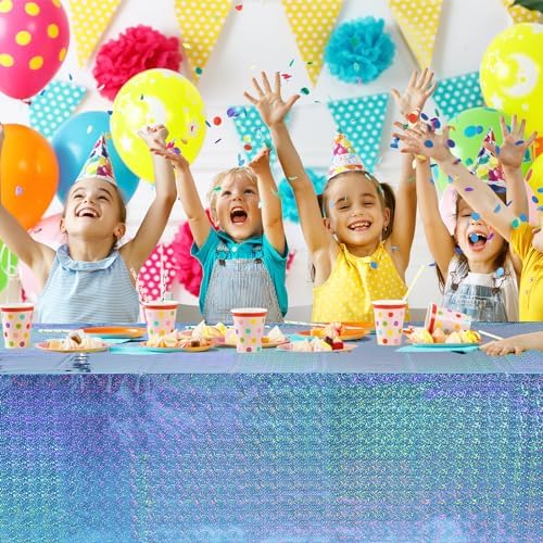 4 Pack Iridescent Blue Laser Tablecloths for Parties