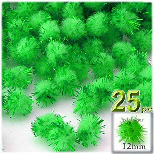 The Crafts Outlet Chenille Sparkly Pom Poms Black Porcupine 05-inch 25-pc