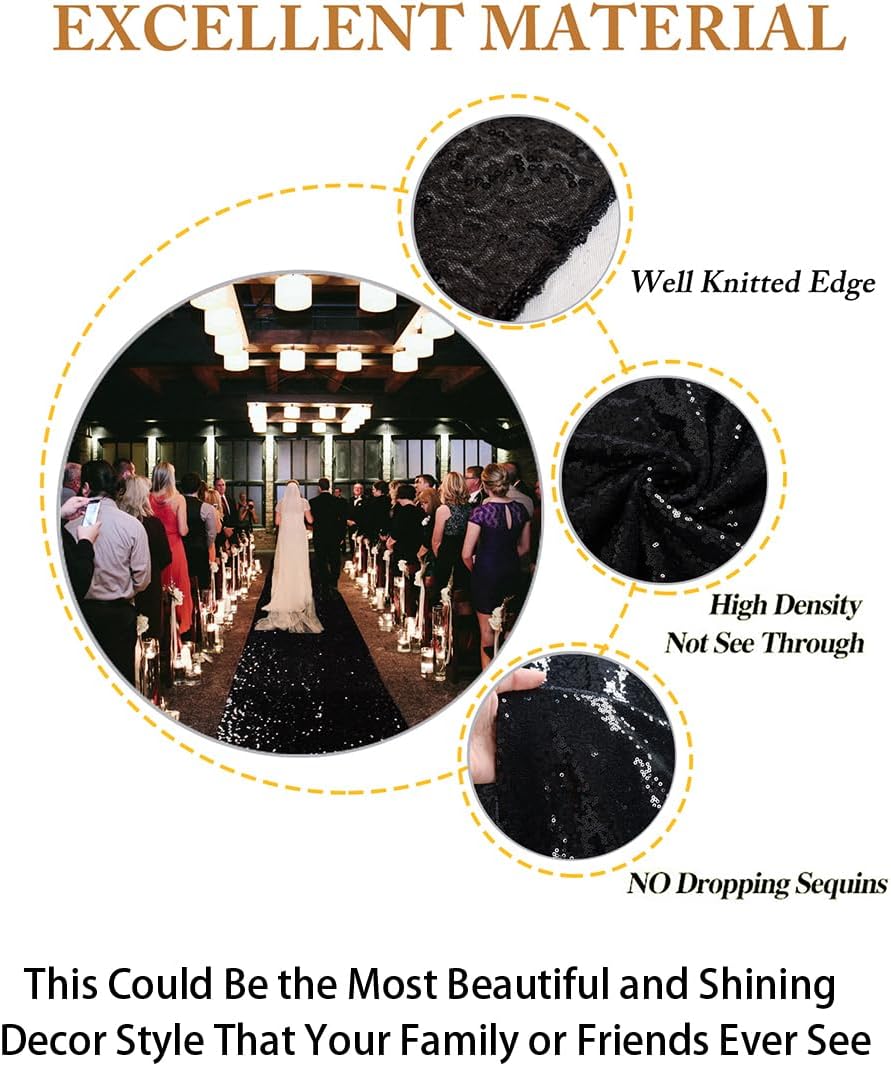ShiDianYi Black Glitter Sequin Aisle Runner 15FT Wedding Carpet