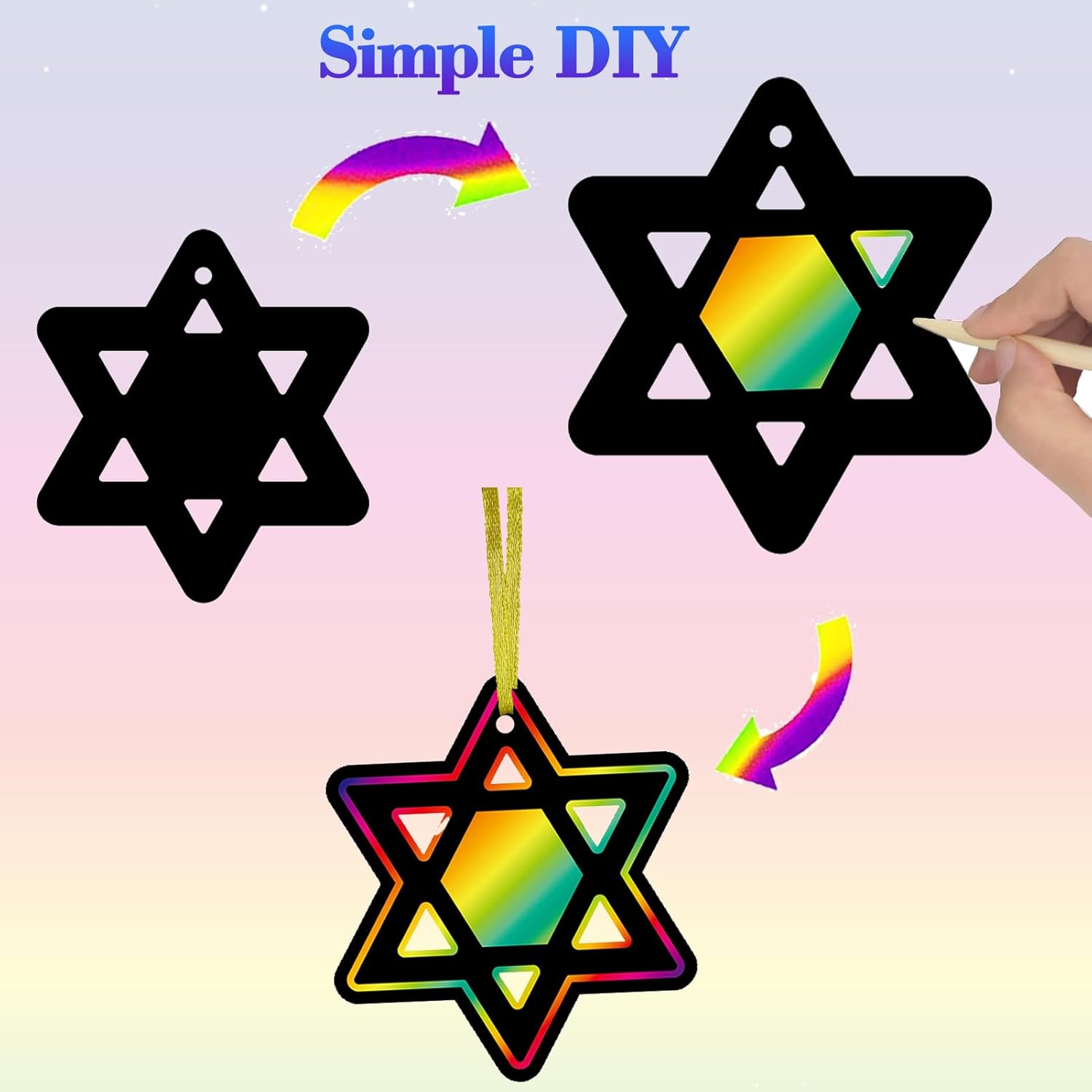 24 Piece Hanukkah Scratch Art Magic Rainbow Cards Set