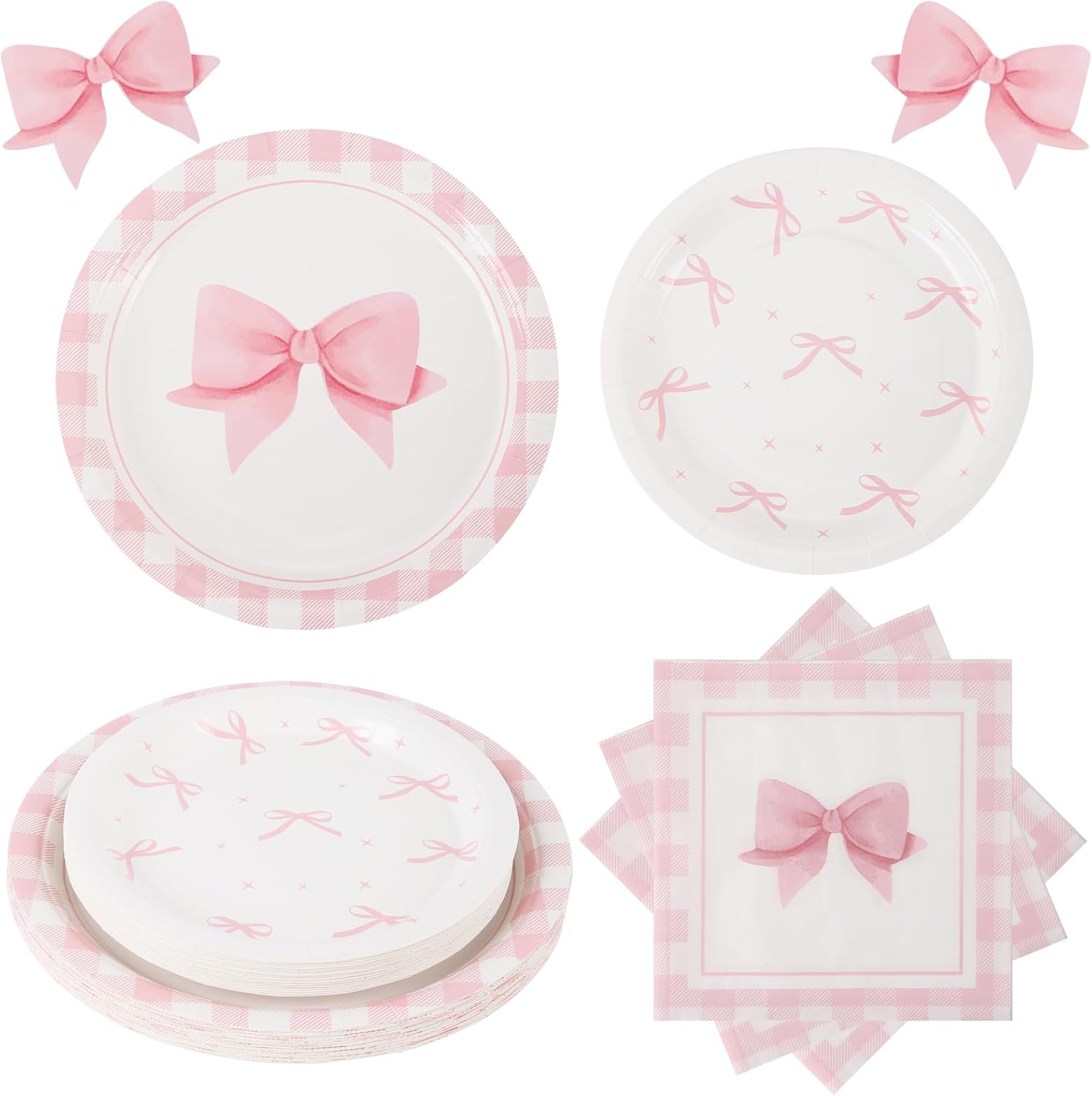 60PCS Pink Bow Party Supplies Set for 20 Guests