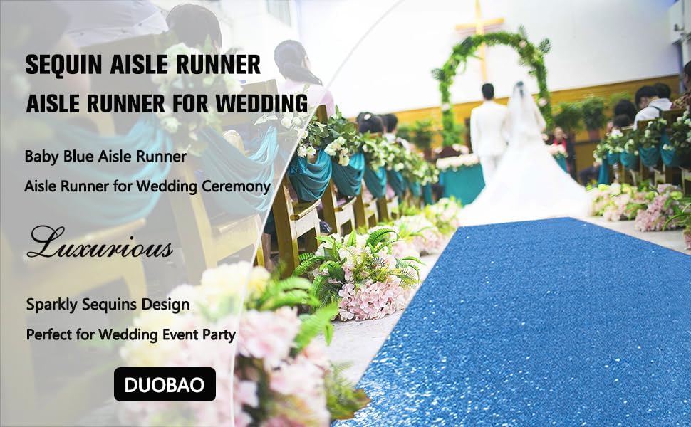 DUOBAO Baby Blue Sequin Aisle Runner for Weddings