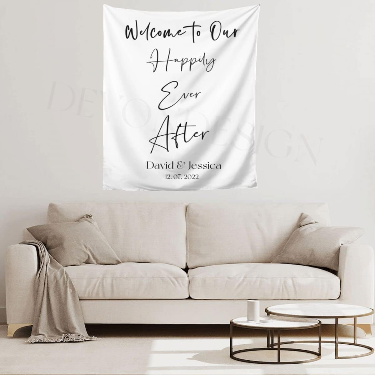 Custom Wedding Backdrop Tapestry with Names and Date