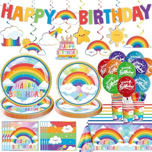 Cocomigo 179pcs Rainbow Birthday Decorations for Kids