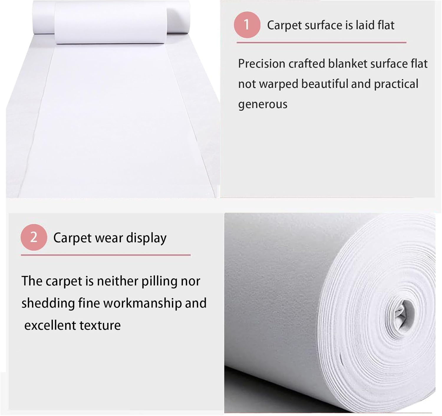 White Wedding Aisle Runner Rug 2mm Thick 1x30m Non-Slip Carpet