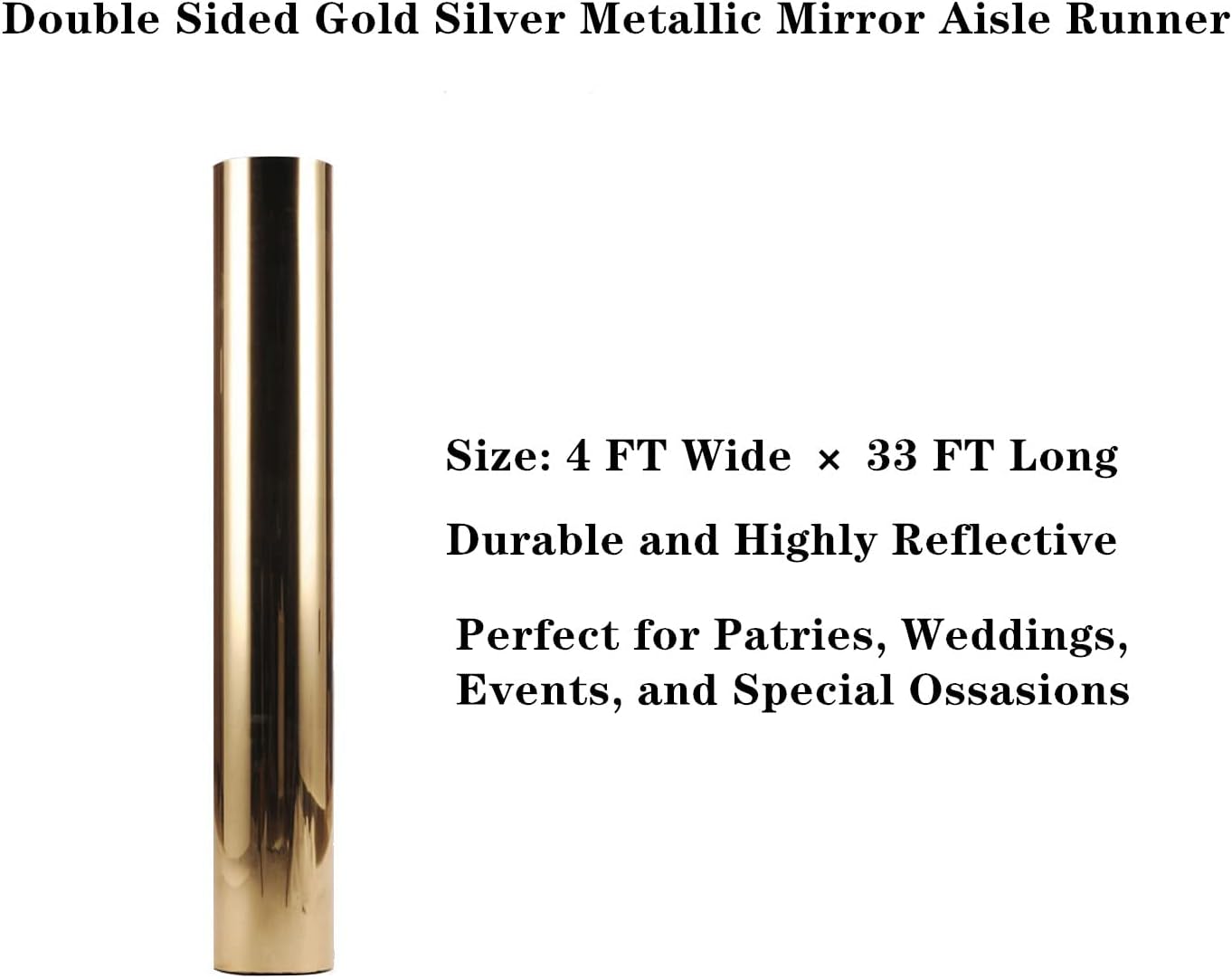 Double Sided Gold Silver Mirror Carpet Aisle Runner for Weddings and Events