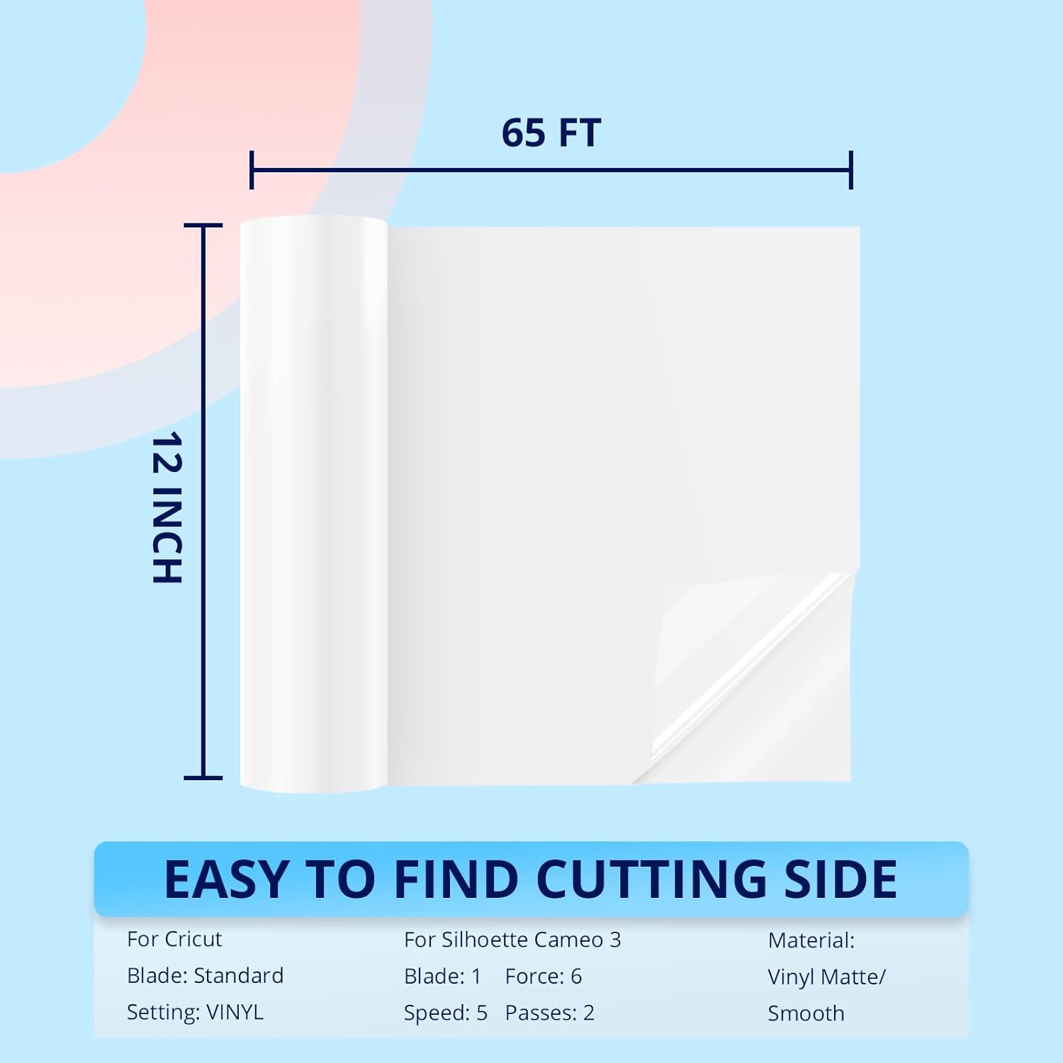 HTVRONT White Permanent Vinyl 12x65FT for Cricut and Silhouette