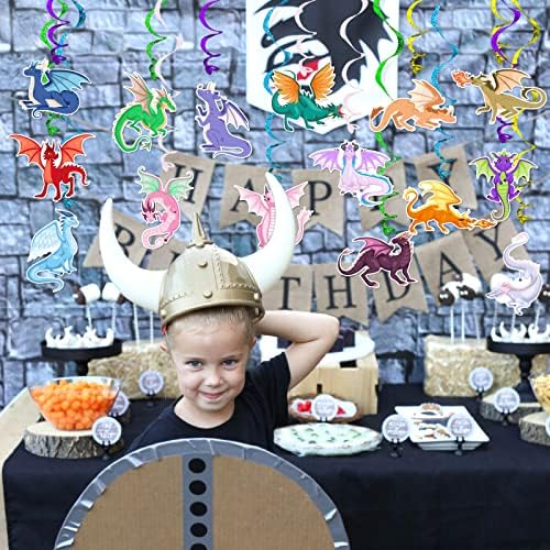 Dragon Hanging Swirls Decorations 30 Pack Magical Party Supplies Ceiling Decorations for Kids Boys Childrens Party Decor