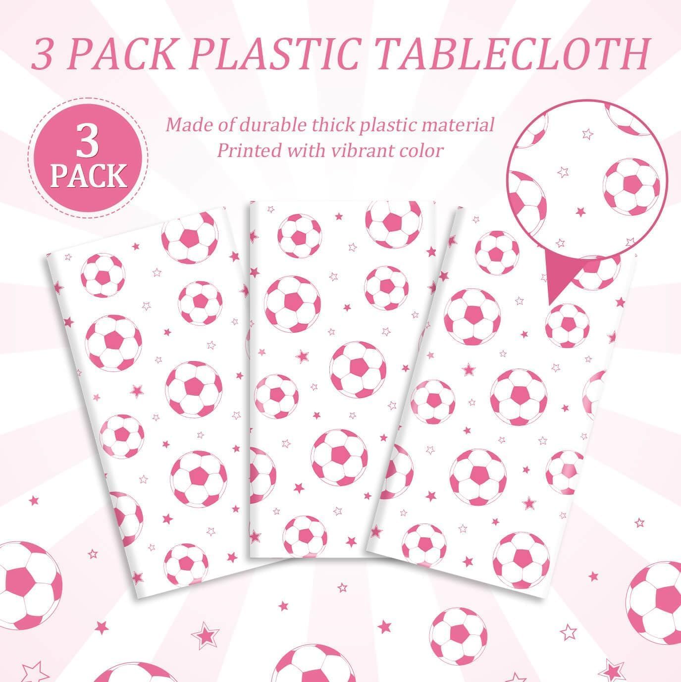 3PCS Pink Soccer Party Tablecloth 54 x 108 for Birthday Decorations
