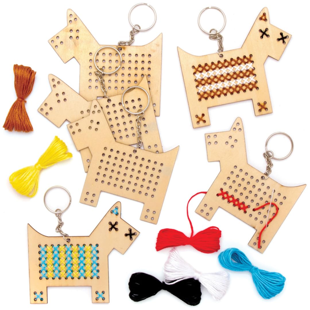 Baker Ross AT836 Dog Cross Stitch Keyring Kit Pack of 5