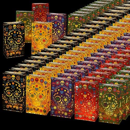 Ireer 30 Piece Halloween Day of the Dead Luminary Bags