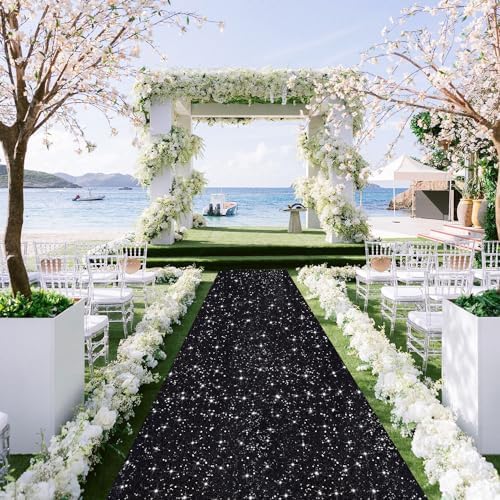 Black Sequin Aisle Runner 2FTx15FT Wedding Decor