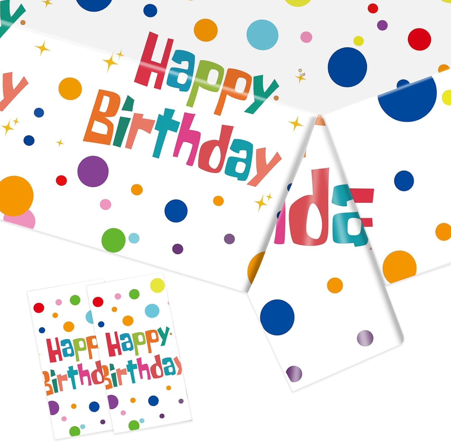 2PCS Happy Birthday Tablecloth Set 54X108inch Waterproof Plastic Table Covers with Colorful Polka Dots for Kids Parties