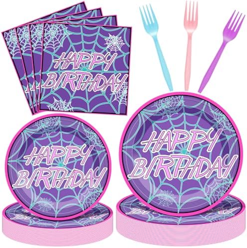 Purple Spiderweb Party Tableware Set 96 Pcs
