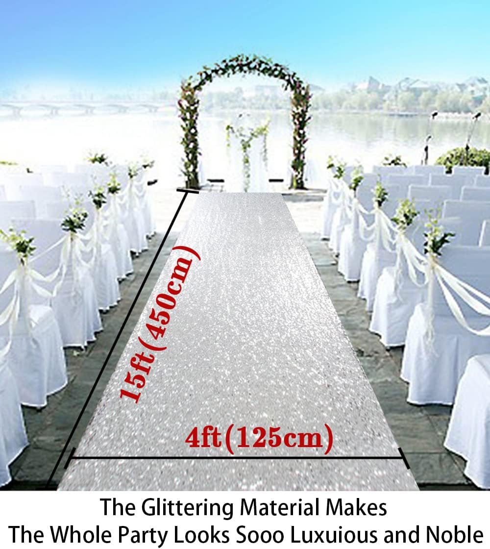Elegant Sequin Aisle Runner for Weddings 4x15FT Sparkling Silver Walkway Carpet