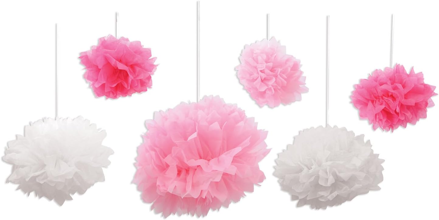 Pink White Tissue Fluff Balls Decorations