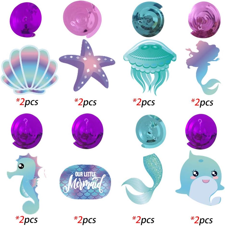 30 Ct Mermaid Hanging Swirl Decorations for Kids and Parties