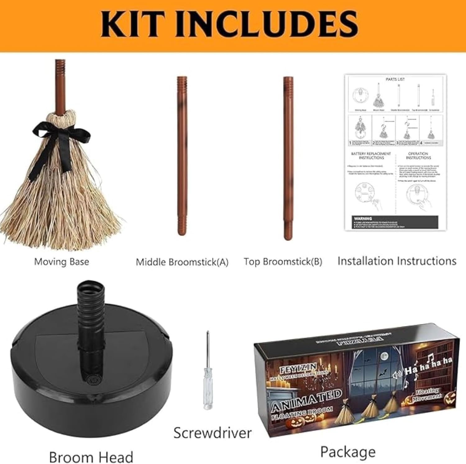 Animated Motion-Activated Floating Broom Halloween Decor