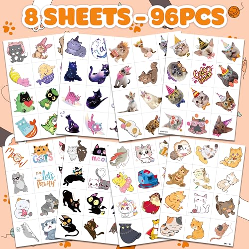 96PCS Cat Pet Animal Paw Temporary Tattoos for Kids