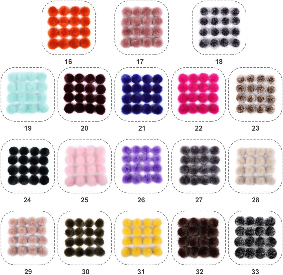 Faux Fur Pom Poms Balls 16PCS for Hats and Keychains