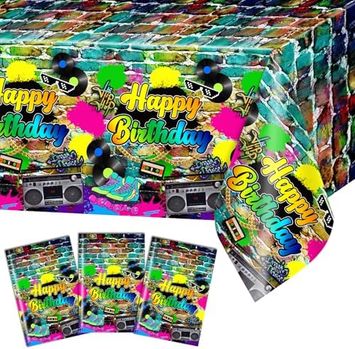 Avezano 3 Pcs 80s Hip Hop Party Tablecloth