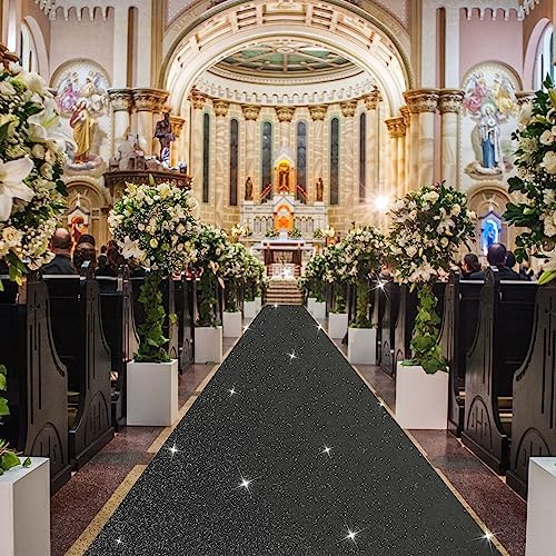 EZLucky Glitter Black Carpet Runner for Party 246X15ft