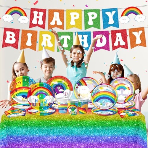 DMIGHT Rainbow Party Supplies Set for Boys