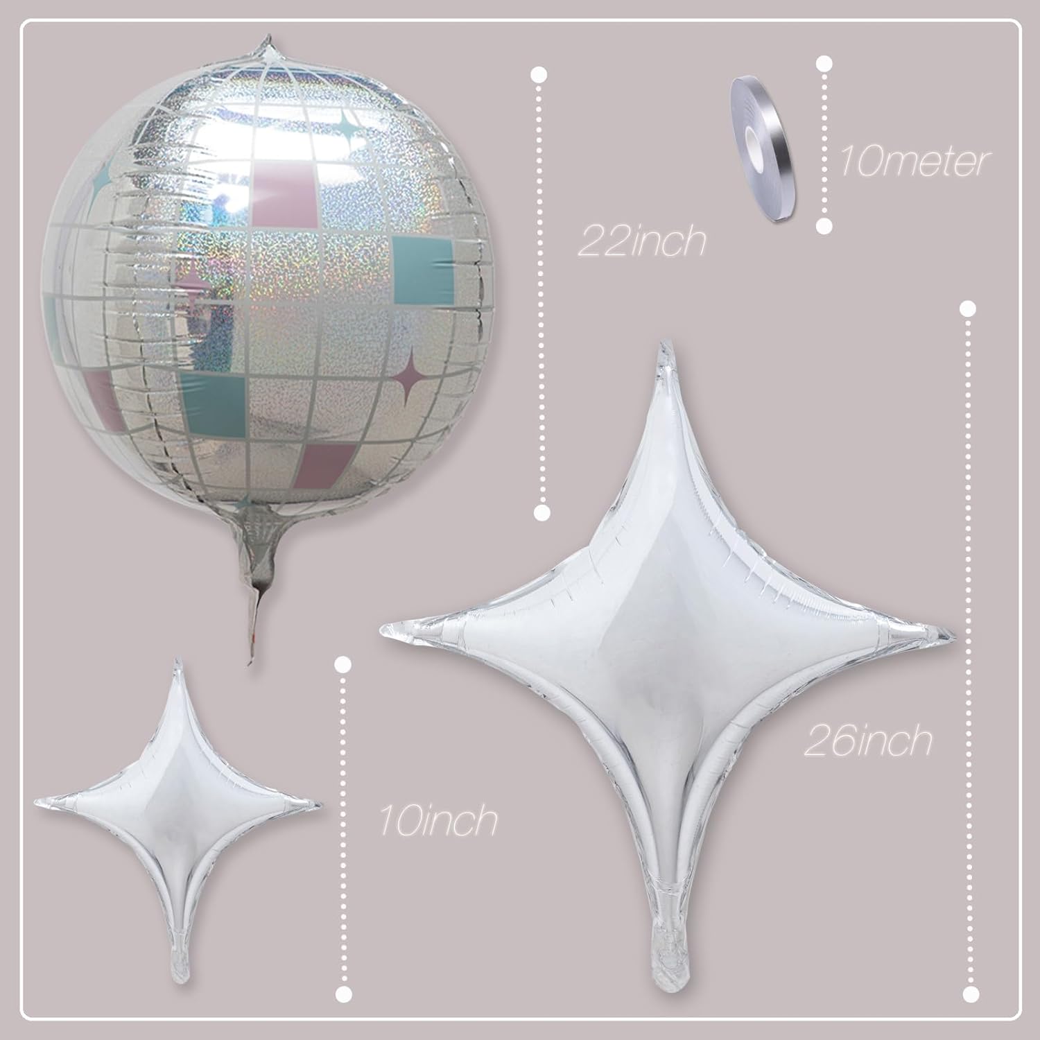 Iridescent Disco Ball Foil Balloons 4D Sparkle for Parties