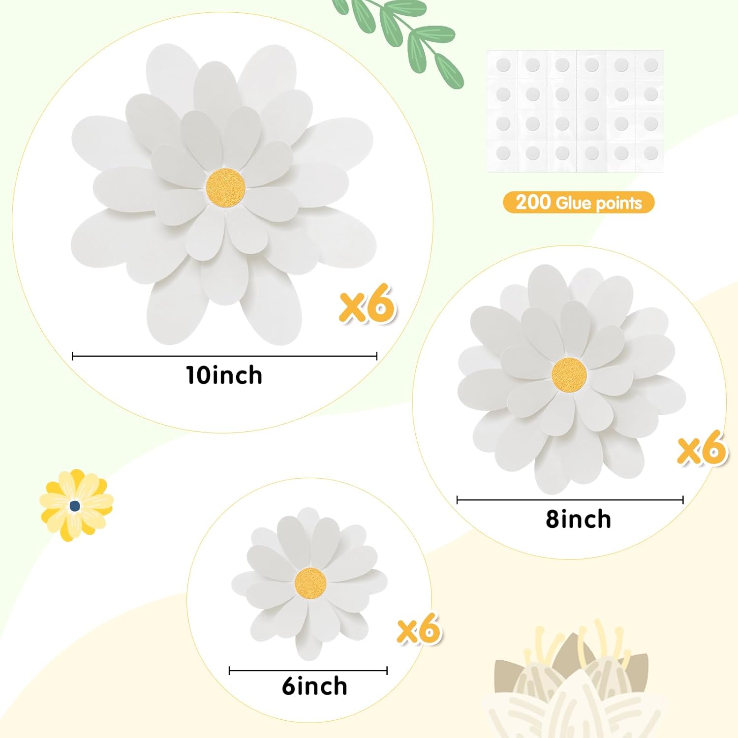 MotiMind 18 Pcs 3D Paper Flowers for Bulletin Board Decorations White Color