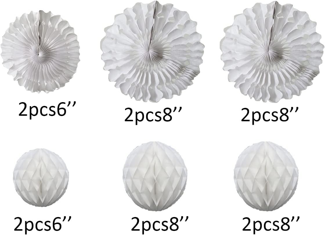 Yangeey 12pcs White Honeycomb Ball Fans for Party Decorations