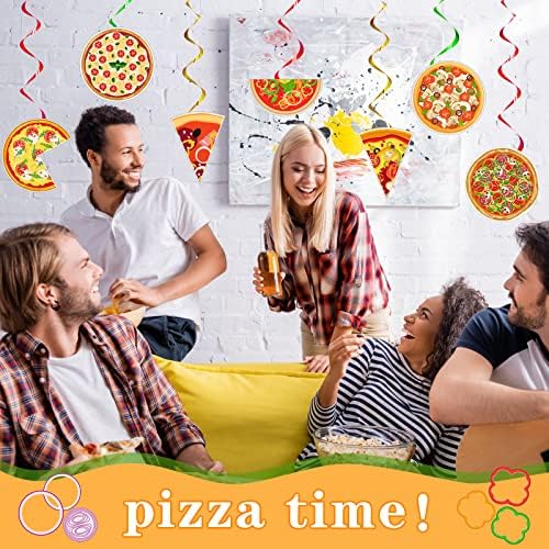 Teling 48 Pcs Pizza Streamers Ceiling Decorations for Birthday Parties