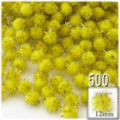 The Crafts Outlet Chenille Sparkly Pom Poms Yellow Porcupine 05-inch 500-pc