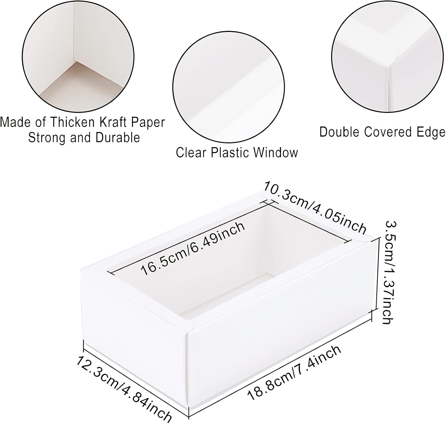 BENECREAT 12 Pack White Rectangle Drawer Kraft Boxes with PVC Window for Party Favors