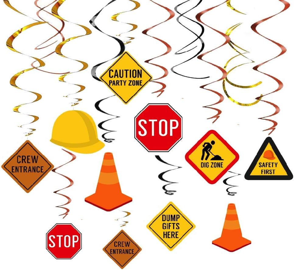 30 Ct Construction Hanging Swirl Decorations