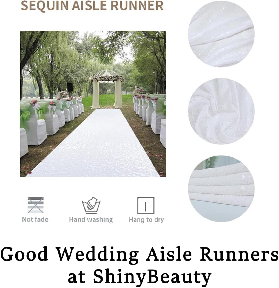 ShinyBeauty White Sequin Sparkle Aisle Runner 3FTx15FT Wedding Decor Carpet for Indoor Outdoor Events Reusable