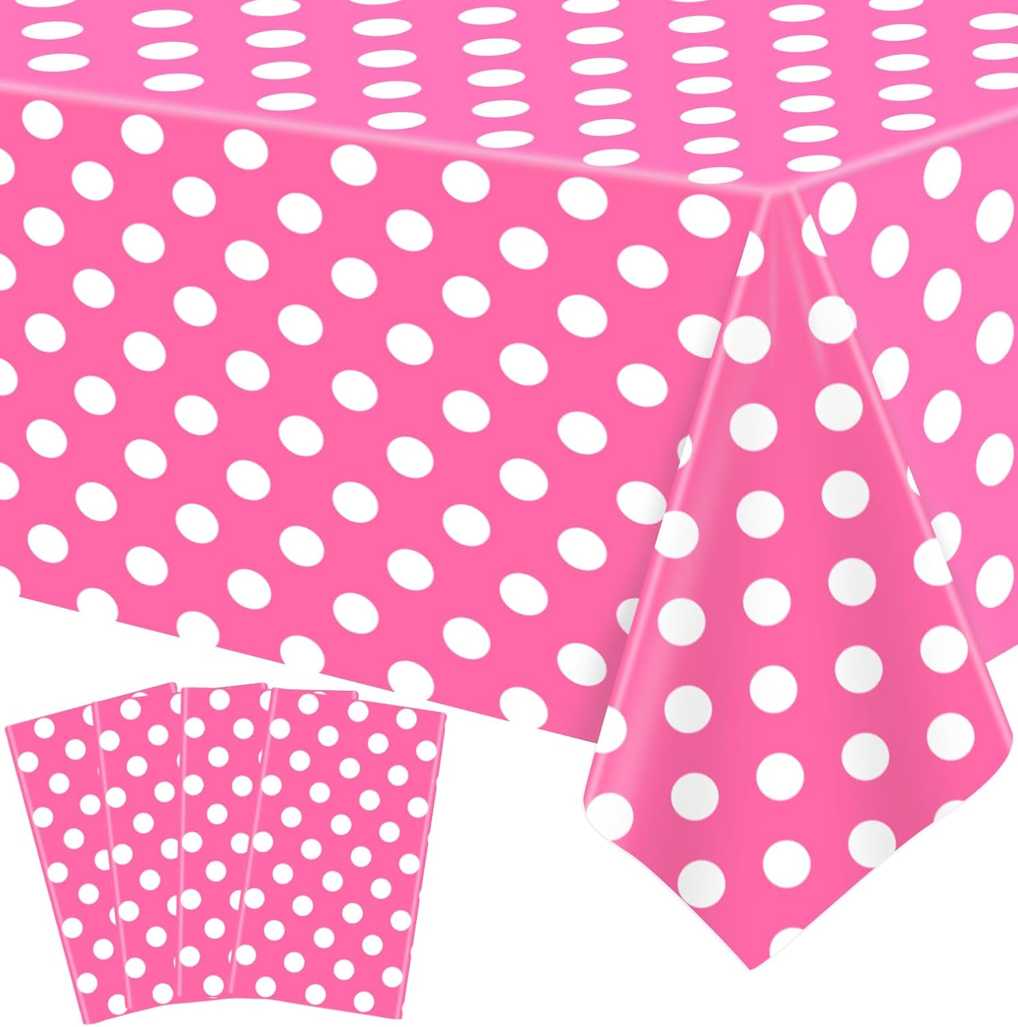 4 Pack Pink White Polka Dots Rectangular Tablecloths for Parties and Home Use
